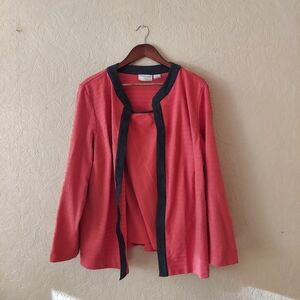 Alfred Dunner Coral and Grey Open Front Sweater with Attached Tank Shell Sz 1X